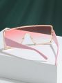 1pc Women's Elegant & Vintage Square Metal Frame Fashion Sunglasses With Pink Lens For Vacation