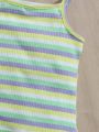 SHEIN Kids EVRYDAY Toddler Girls 2pcs Rainbow Striped Floral Applique Cami Top