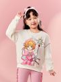 CARDCAPTOR SAKURA | SHEIN Tween Girl Cartoon Printed Sweatshirt With Contrast Stitching Edge Detail