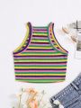 SHEIN Teen Girl Knitted Colorful Striped Slim-Fit Casual Tank Top
