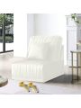 Modern Accent Chair Cream Velvet Channel -Tufted Armless Chair Comfy Living Room Side Chair for Reading, not sold separately, needs to be combined with Armchair to be 2 seat , 3 seat and more seats