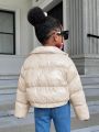 Girls' Short Winter Coat, Windproof & Warm, Street Style