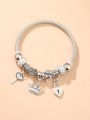 1pc Women's Crown & Heart Pendant Bracelet