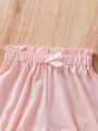 Baby Girl Cute Floral Pink Striped Pure Color Bloomer Shorts, Casual And Versatile, 3pcs Set