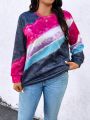 SHEIN LUNE Plus Size Tie Dye Color Block Drop Shoulder Sweatshirt