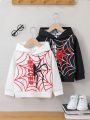 SHEIN Kids QTFun Toddler Boys' Trendy Spider Web Pattern 2pcs Hooded Sweatshirt Set For Autumn