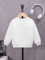 SHEIN Infant Unisex's Casual White Grid Check Patch Long-Sleeved Crewneck Sweatshirt