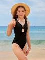 Big Girls' V-wired Grosgrain Striped One-piece Swimsuit