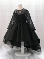 Baby Girl Contrast Lace Bodice Mesh Overlay Gown Dress