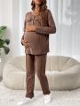 SHEIN Maternity Button Down T-shirt And Adjustable Waist Long Pants Set
