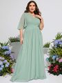 Plus Butterfly Sleeve Pleated Detail Chiffon Bridesmaid Dress