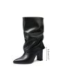 Women's Mid-Calf Boots Chunky Heel Pointed Toe Fold Over Riding Boots