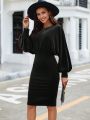 SHEIN Clasi Ladies' Velvet Lantern Sleeve Dress