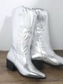 Metallic Slip On Chunky Heeled Boots