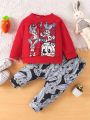 2pcs Baby Boys' Casual Cute Rabbit Printed Long Sleeve Top And Pants Set