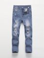 Tween Boy Distressed Denim Jeans With Washed Effect