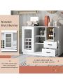 Kitchen Functional Sideboard with Glass Sliding Door and Integrated 16 Bar Wine Compartment, Wineglass Holders (White)