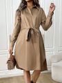 SHEIN Maternity Belted Long Sleeve Dress