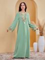 SHEIN Teen Girl'S Fringe Detailing Long Robe Dress With Loose Fit And Long Gold Belt