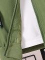 Tween Boy 1pc Letter Graphic Flap Pocket Jacket & 1pc Pants