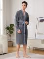 Contrast Piping Belted Simple Homewear Robe