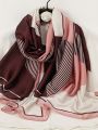 1pc Women's Fashionable Printed Geometric Satin Beach Shawl Scarf For Sun Protection And Daily Use