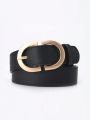 1pcs Women's Solid Color Gold Buckle PU Versatile Simple Belt for Daily Use