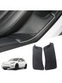 For 5 Seater Tesla Model Y, Carbon Fiber Color Door Sill Protector + Pu Rear Seat Protector (not Fit 7 Seater), Accessories 2pcs/set