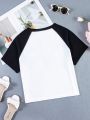 Teen Girls' Short Sleeve Color Block Accent Cartoon Print Oversized T-Shirt