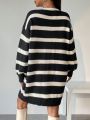 SHEIN Essnce Striped Pattern Drop Shoulder Button Front Sweater Dress