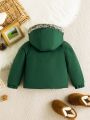 Infant Boys' Hooded Padded Jacket With Fuzzy Details And Raglan Sleeve