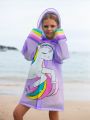 Girls' Cute Unicorn & Rainbow Striped Printed All-season Raincoat