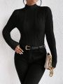 SHEIN Frenchy Mock Neck Cable Knit Sweater
