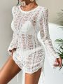 SHEIN Swim BohoFeel Hollow Out Drawstring Side Cover Up Dress Without Bikini Set
