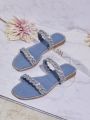 Women's Fashionable Casual Flat Sandals With Rhinestone Decoration