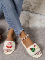 New Christmas Style Slippers For Women, Fashionable And Comfortable Flat Sandals