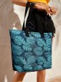 SHEIN VCAY Text And Leaf Printed Tote Bag