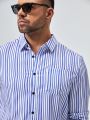 Manfinity Men Plus Vertical Striped Patched Pocket Shirt