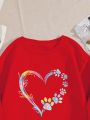 Plus Size Women's Fleece Pullover Sweater With Heart Printing