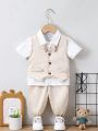 3pcs/Set Baby Boy Casual & Elegant Vintage Jacquard Shirt, Suitable For Outdoor, Festival, Leisure, Daily Wear