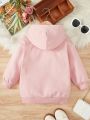 Toddler Girls' Casual Heart Pattern Hooded Sweatshirt With Long Sleeve For Fall & Winter