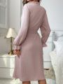 Solid Color Textured Bathrobe With Frill Edging Decoration