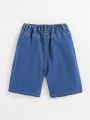 SHEIN Tween Boys' Printed Design Comfortable Elastic Waist Washed Casual Denim Shorts