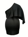 Plus One Shoulder Cloak Sleeve Bodycon Dress