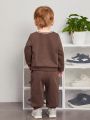 SHEIN Baby Boy Letter Graphic Striped Trim Sweatshirt & Sweatpants
