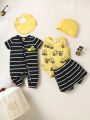 SHEIN 6pcs/Set Newborn Baby Boys' Cute Car Printed Short Sleeve Gift Set For Daily Wear In Spring And Autumn