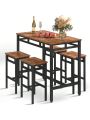 SEGMART 5 Pieces Dining Room Set, Counter Height Bar Table Set for 4, Wooden Bistro Pub Table and Chairs for Small Spaces, Rustic Brown