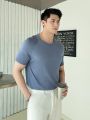 Men's Solid Color Drop Shoulder Short Sleeve Knit Top