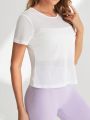 Daily&Casual Women'S Athletic Mesh Splice Back Hollow Out Irregular Hem T-Shirt