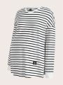 SHEIN Maternity Striped Long Sleeve Round Neck T-Shirt